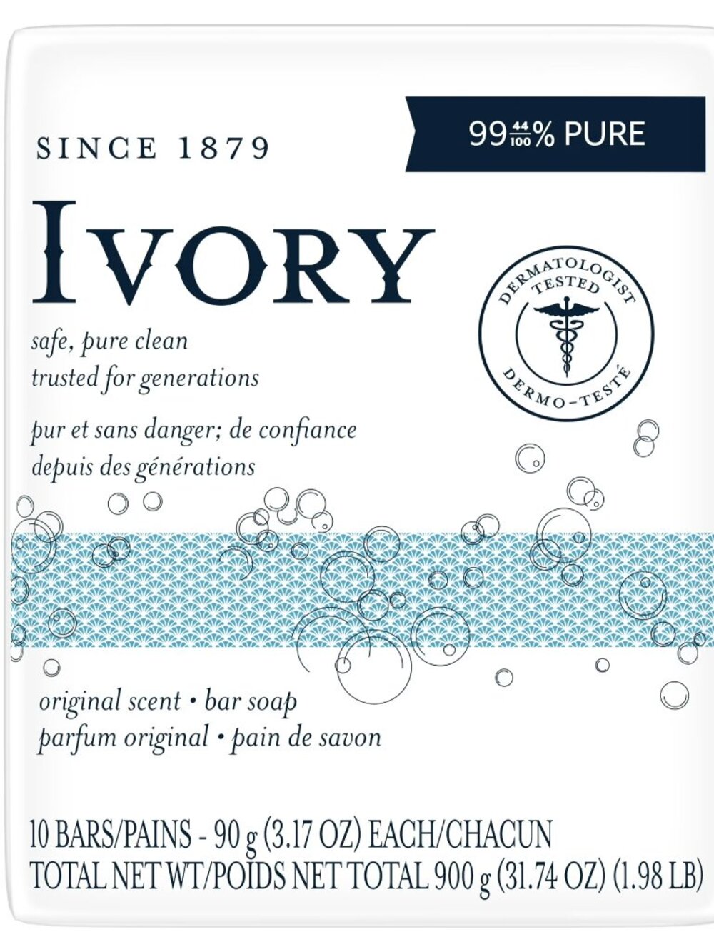 Ivory Gentle Bath Bar Soap 10 Pack 4Oz Original Scent Pure Plant-Based